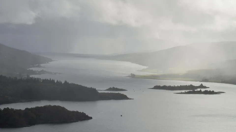 The Kyles of Bute and the Burnt Islands under passing showers, Cowal