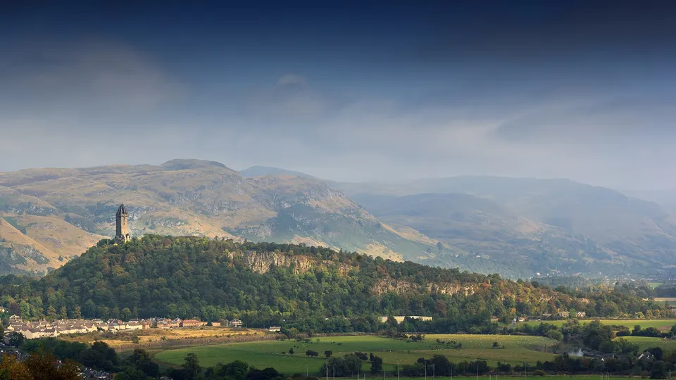 The Wallace Monument on the Abbey Craig with the Ochil Hills behind, Stirling